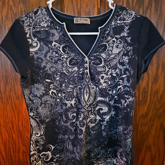 Y2K Edgy Navy Blue Design Top Sz M - Picture 5 of 7